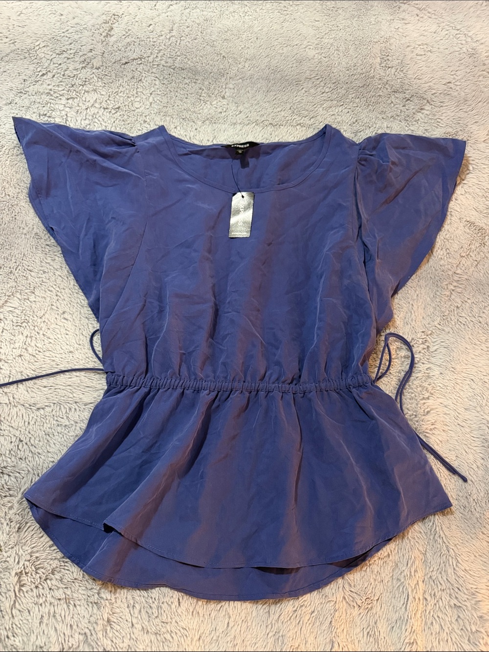 Express Violet-Blue Peplum Waist Tie Blouse